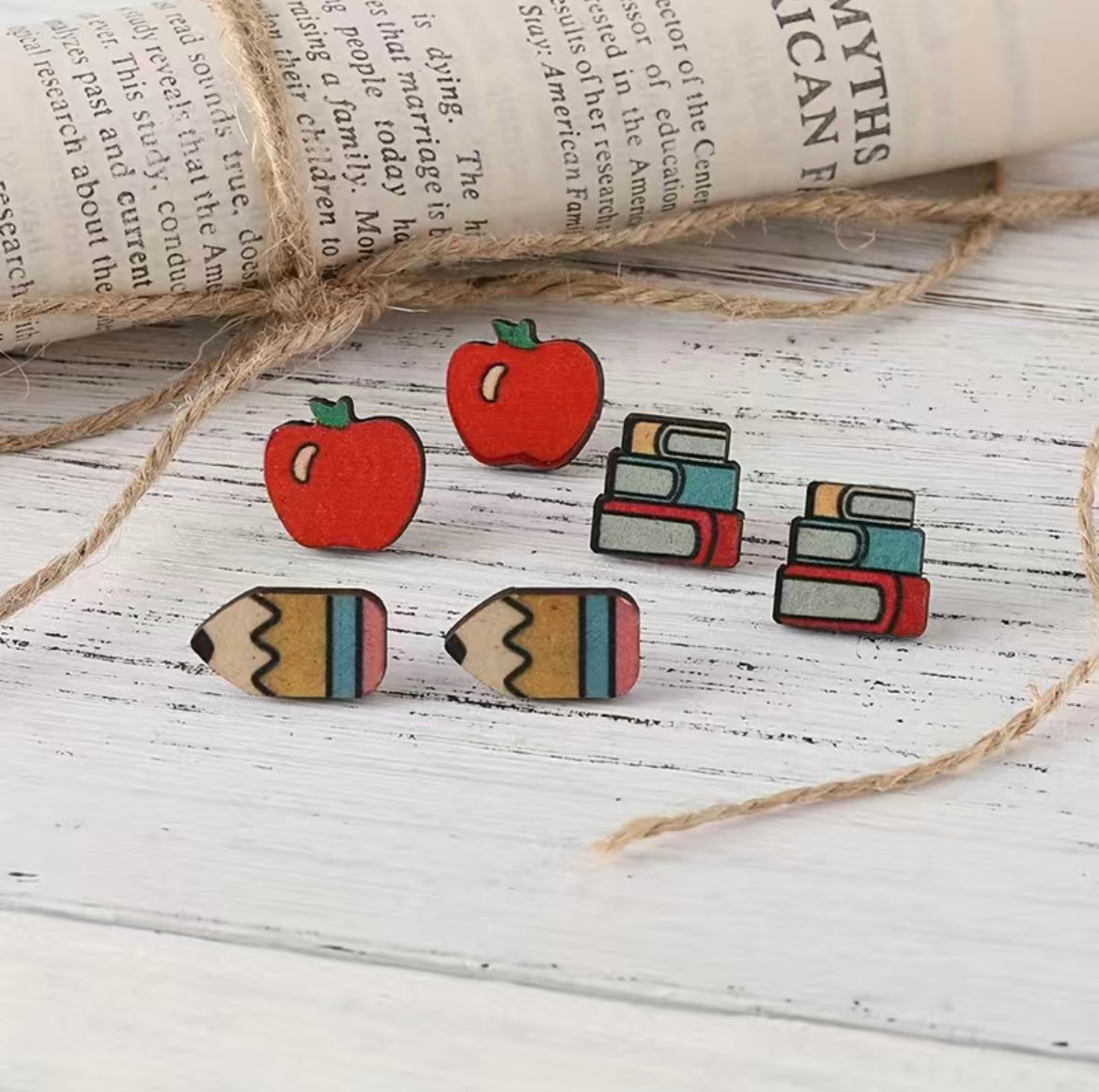 Graduation Season Wooden Stud Earrings