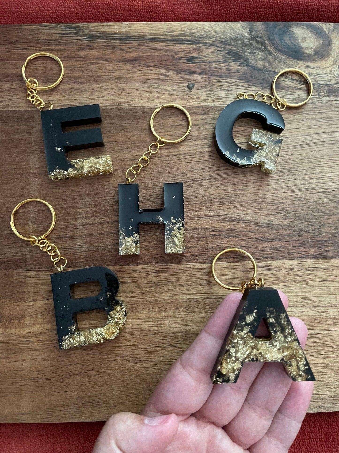 Glam Black and Gold Initial Keychain