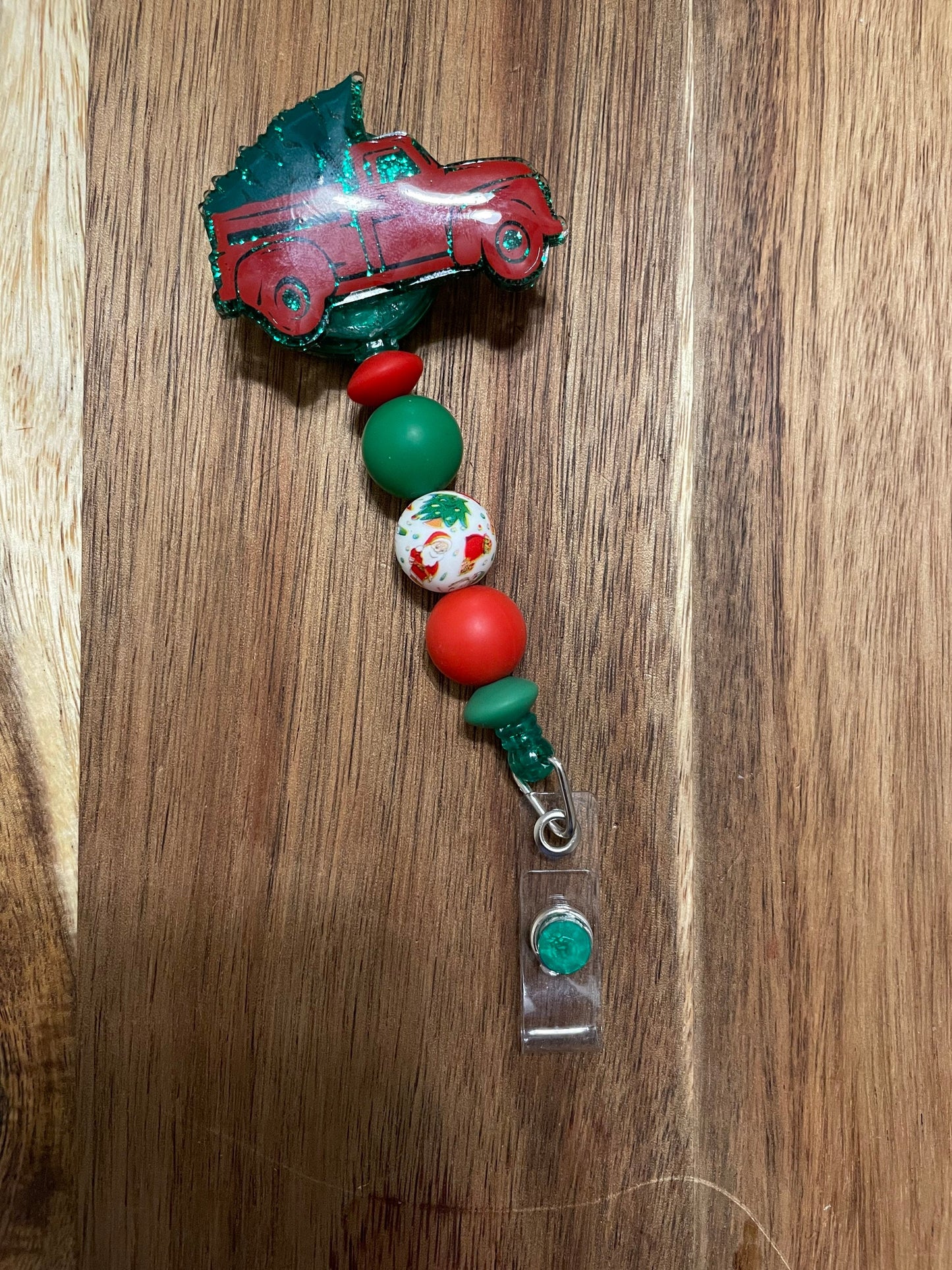Vintage Christmas Truck Beaded Badge Reel