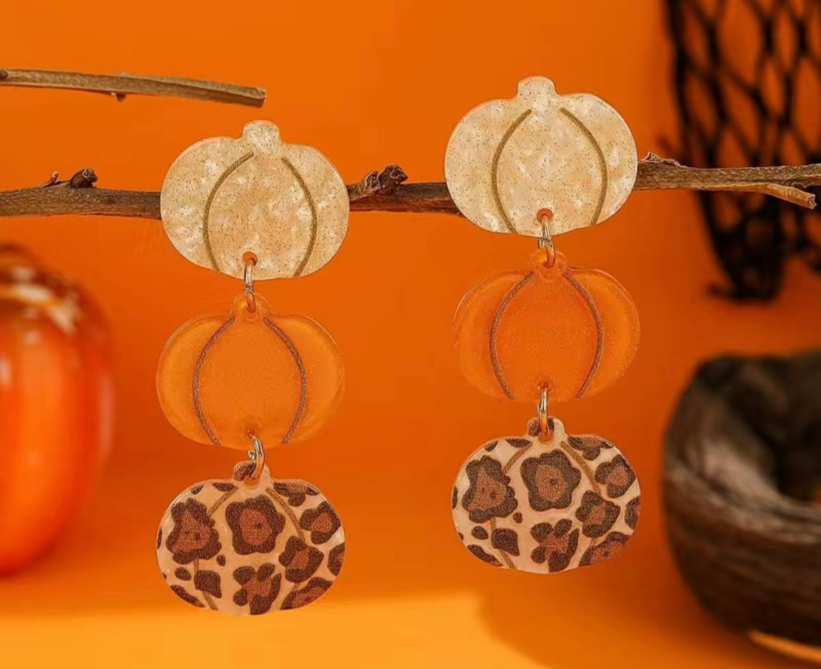 Cheetah Pumpkin Dangle Earrings