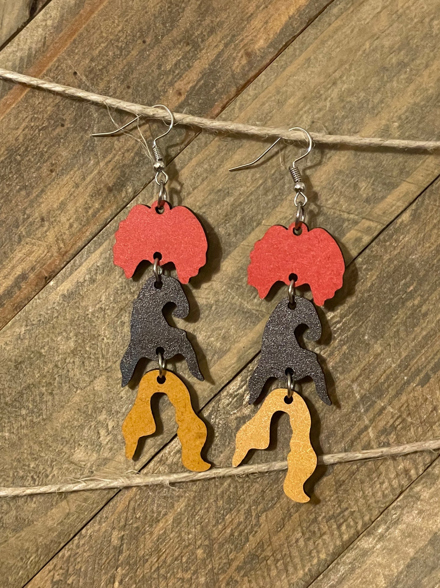 Witchy Sisters Wooden Dangle Earrings