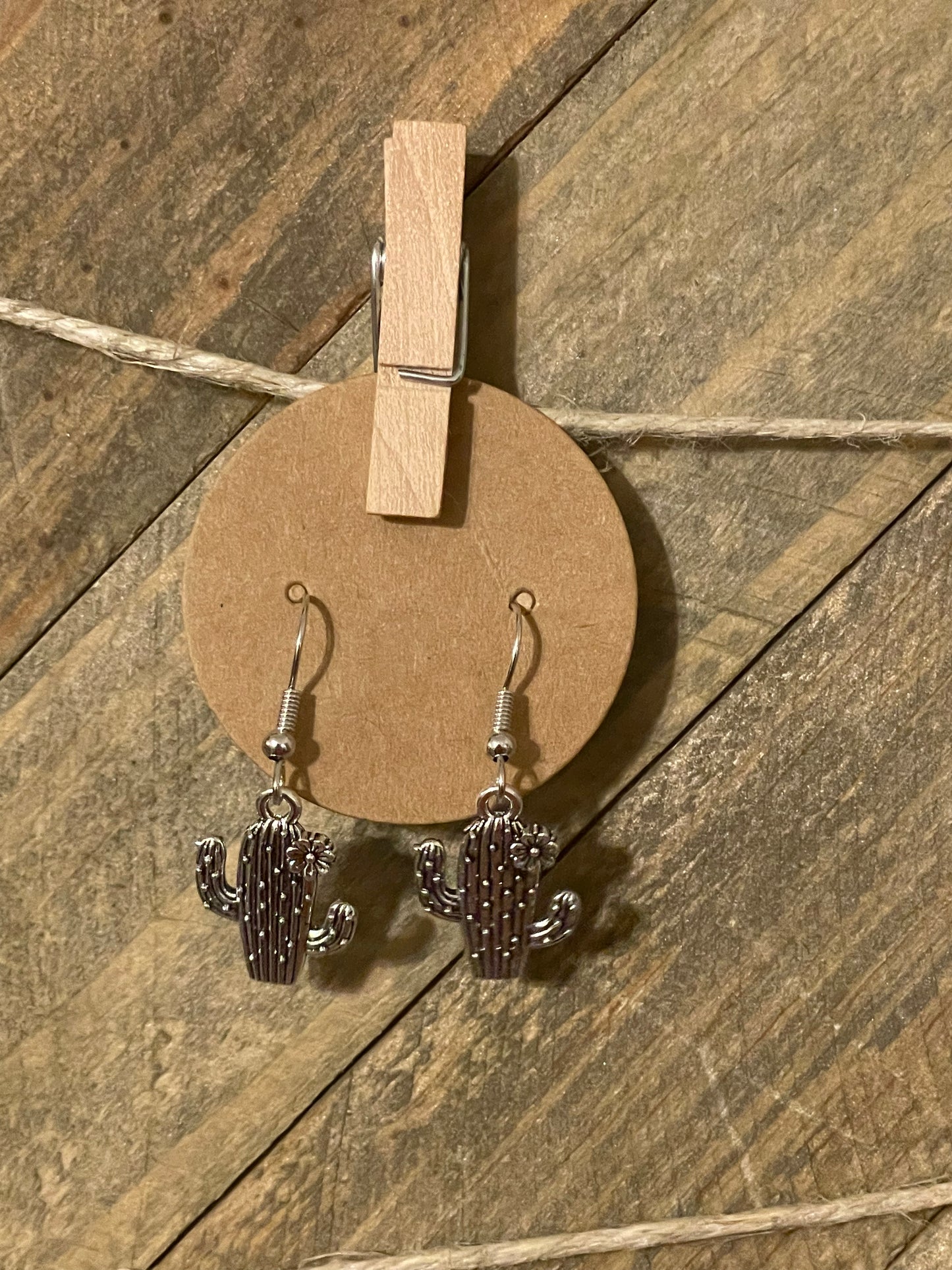 Silver Cactus Dangle Earrings