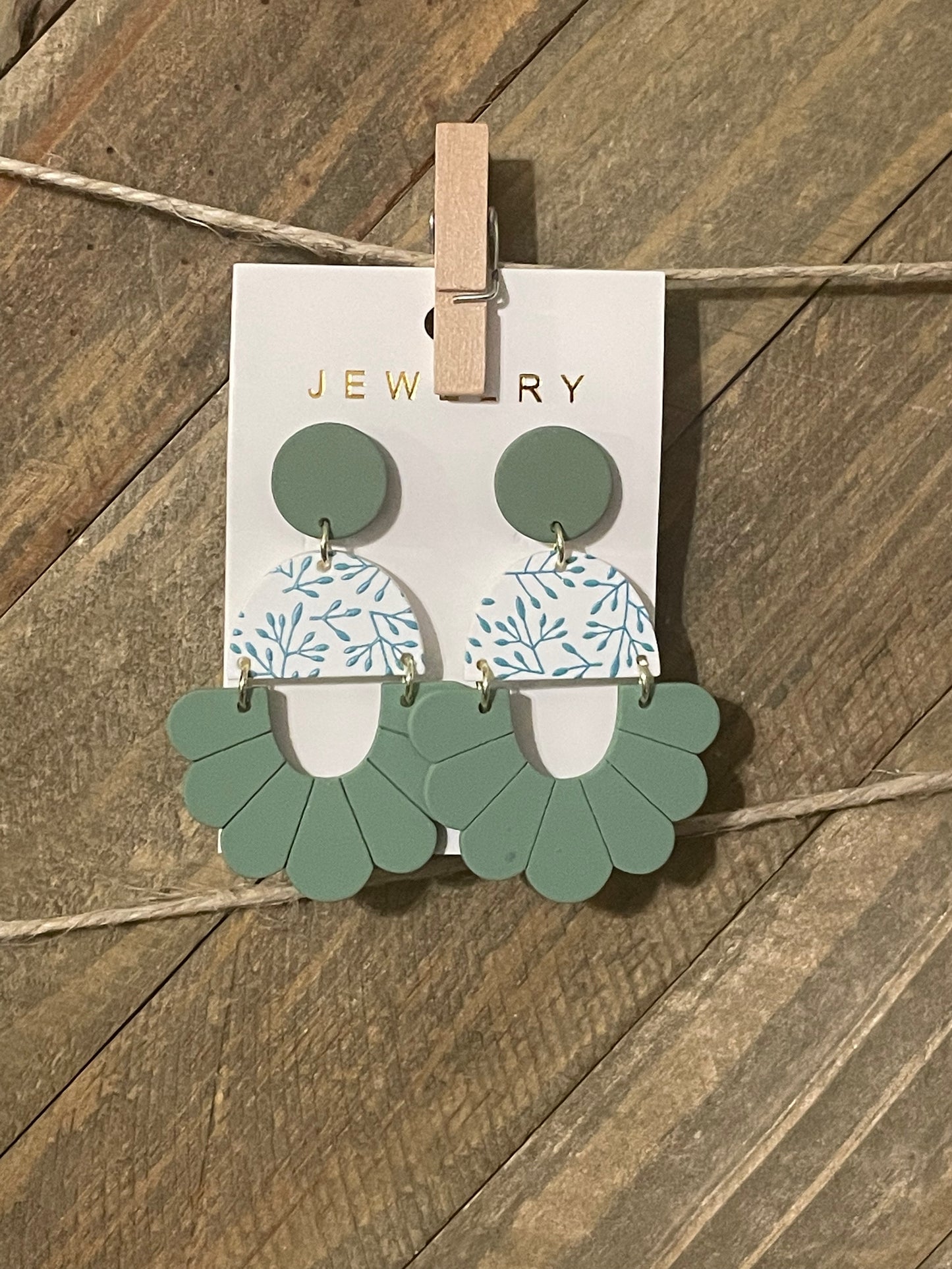 Green Flower Dangle Earrings