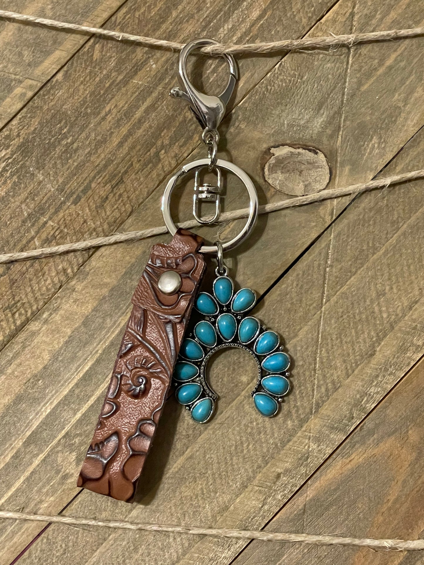 Vintage Leather and Stone Keychain