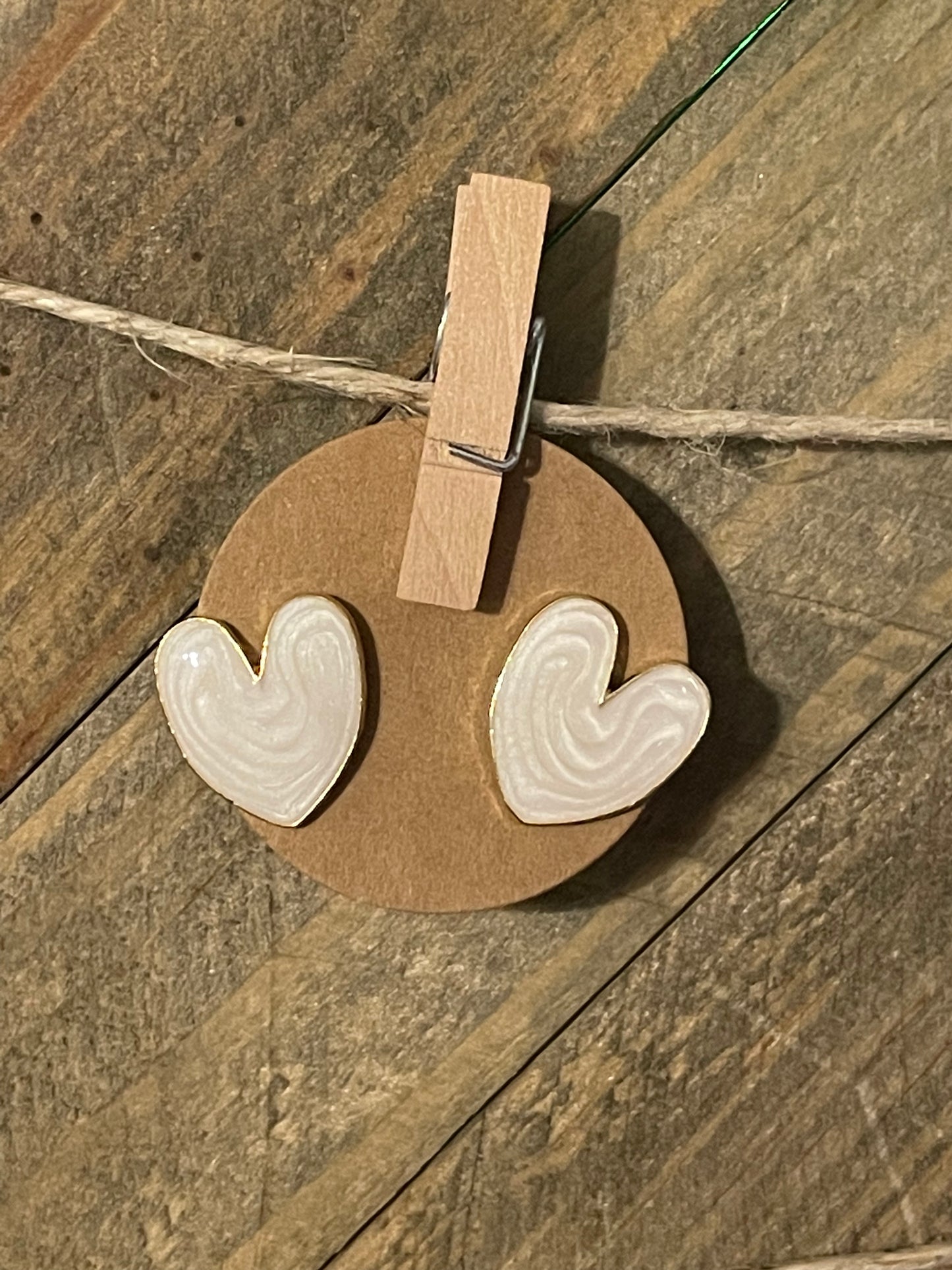 White Opal Heart Stud Earrings