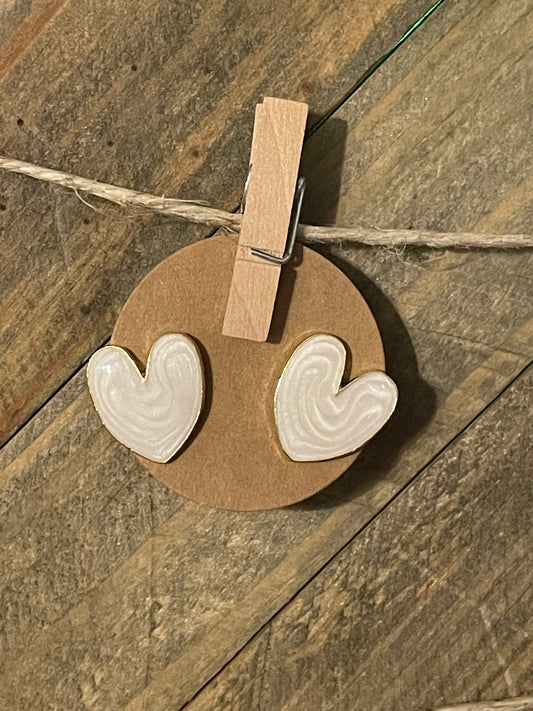 White Opal Heart Stud Earrings