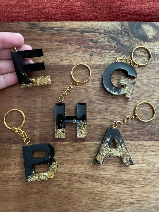 Glam Black and Gold Initial Keychain